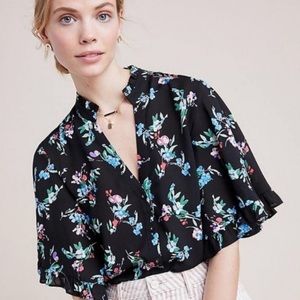 Anthropologie Maeve Floral Flutter Sleeve Blouse